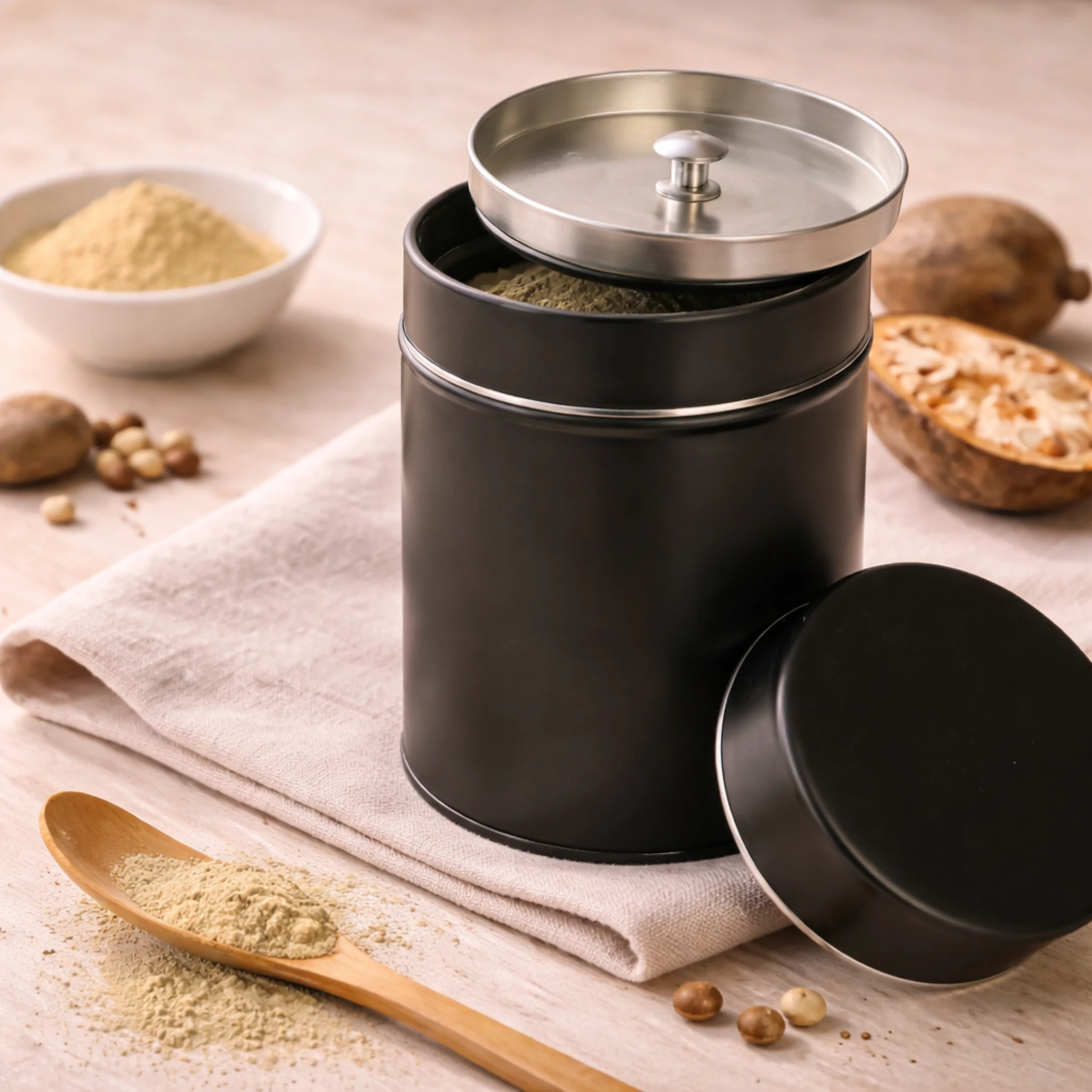 Plechová dóza na matchu