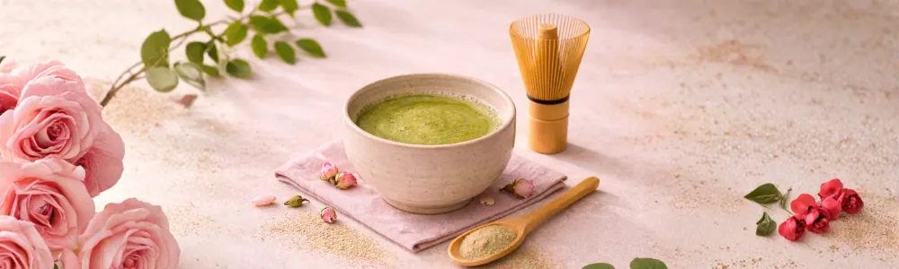 Dotek srdce – matcha s damašskou růží