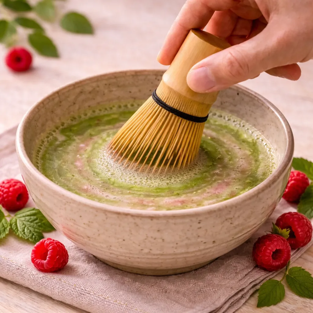 Příprava matchy s malinou